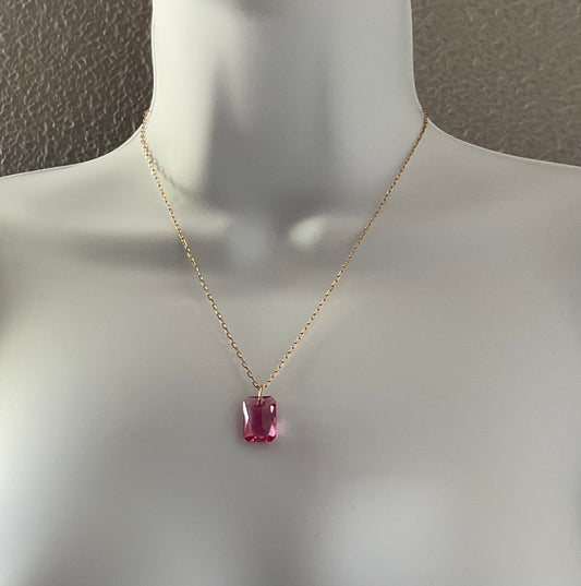 Crystals ~ 18” Rose Emerald cut Pendant